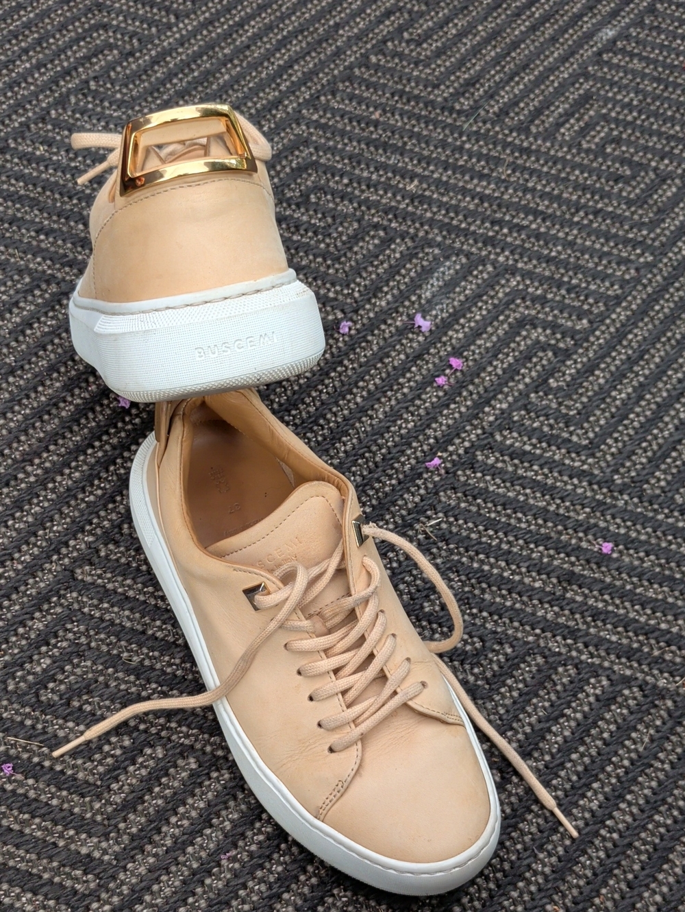 Buscemi Uno, Women’s Calf Leather Lace-Up Sneakers in Khaki Color& Gold Accent